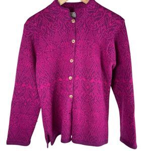 Raffo 100% Alpaca Magenta Pink Knit Button Front Cardigan Sweater Size Medium